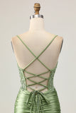 Bodycon Sequins Ruched Sage Green Short Cocktail Dress
