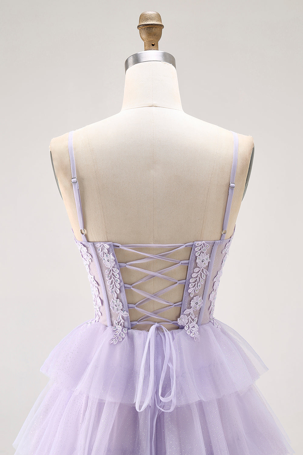 Lilac A Line Beaded Corset Tiered Long Prom Dress with Slit