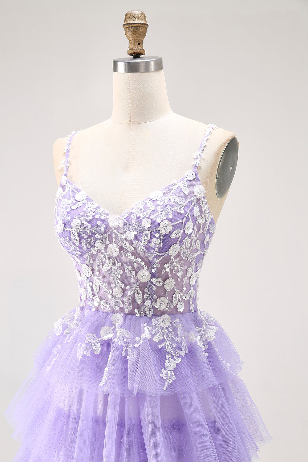 Purple A-Line Sequins Tulle Corset Tiered Long Prom Dress with Lace Up Back