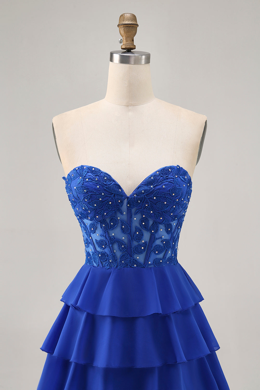 Strapless A-Line Beaded Tiered Royal Blue Cocktail Dress