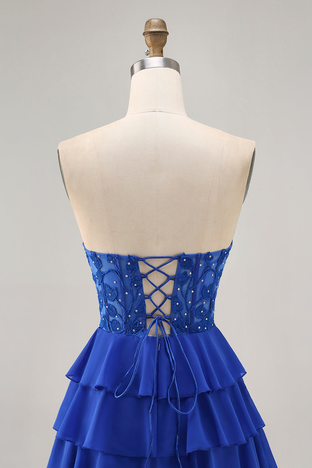 Strapless A-Line Beaded Tiered Royal Blue Cocktail Dress