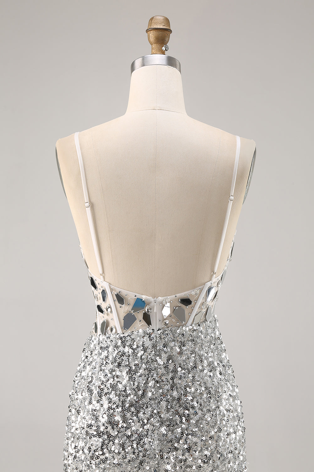 Corset Silver V Neck Bodycon Mirror Homecoming Dress