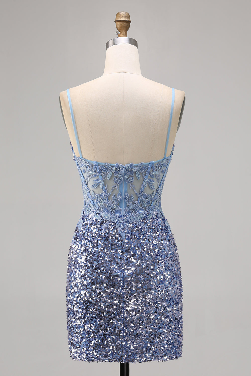 Corset Grey Blue Bodycon Sequin Homecoming Dress