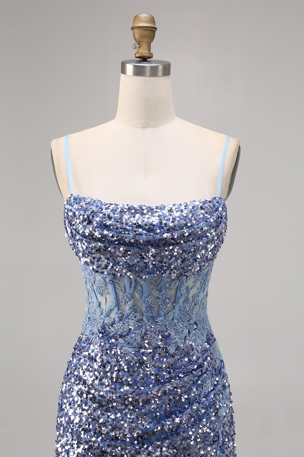 Corset Grey Blue Bodycon Sequin Homecoming Dress