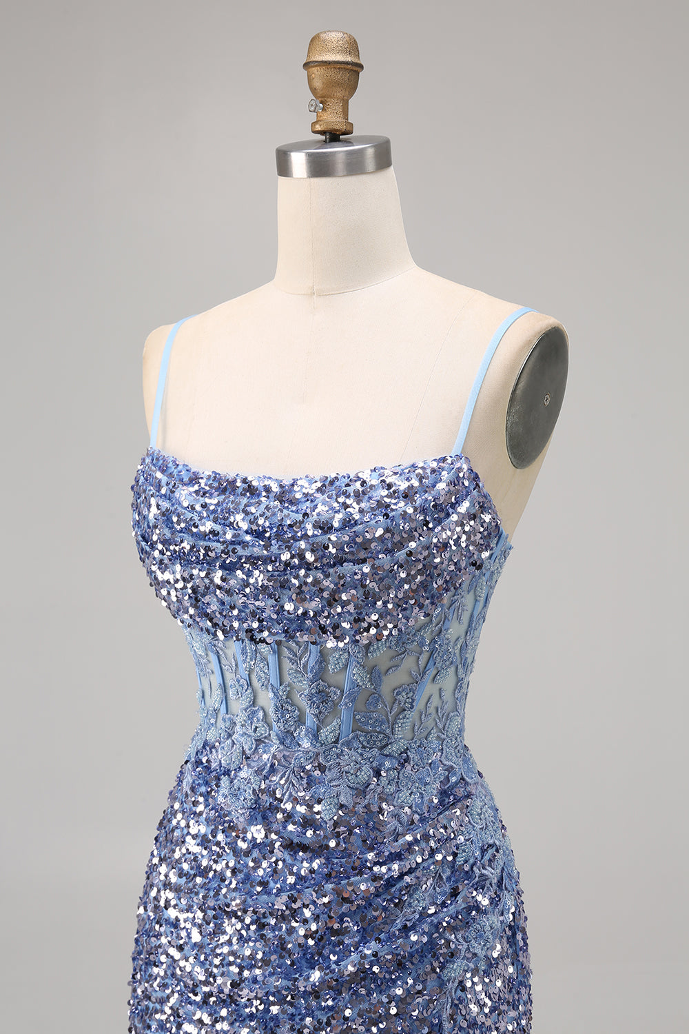 Corset Grey Blue Bodycon Sequin Homecoming Dress