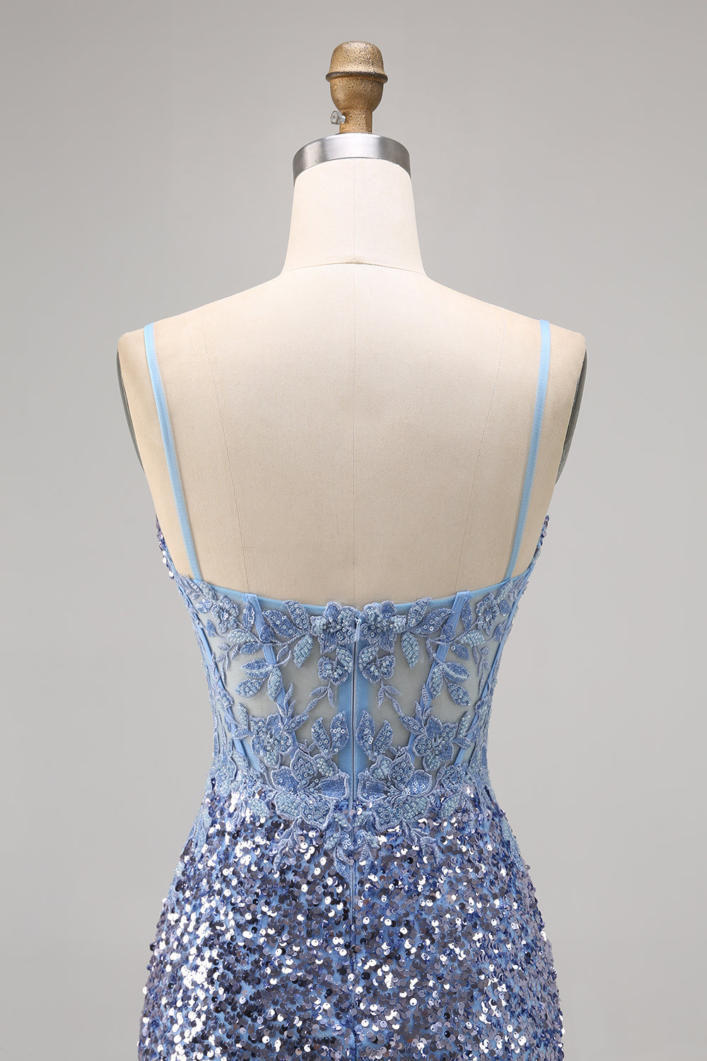 Corset Grey Blue Bodycon Sequin Homecoming Dress