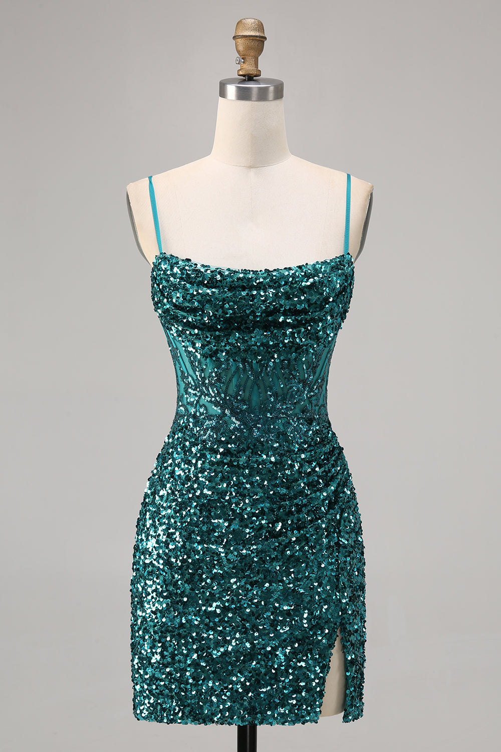 Corset Grey Blue Bodycon Sequin Homecoming Dress