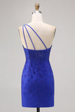Royal Blue Bodycon Beaded One Shoulder Homecoming Dress