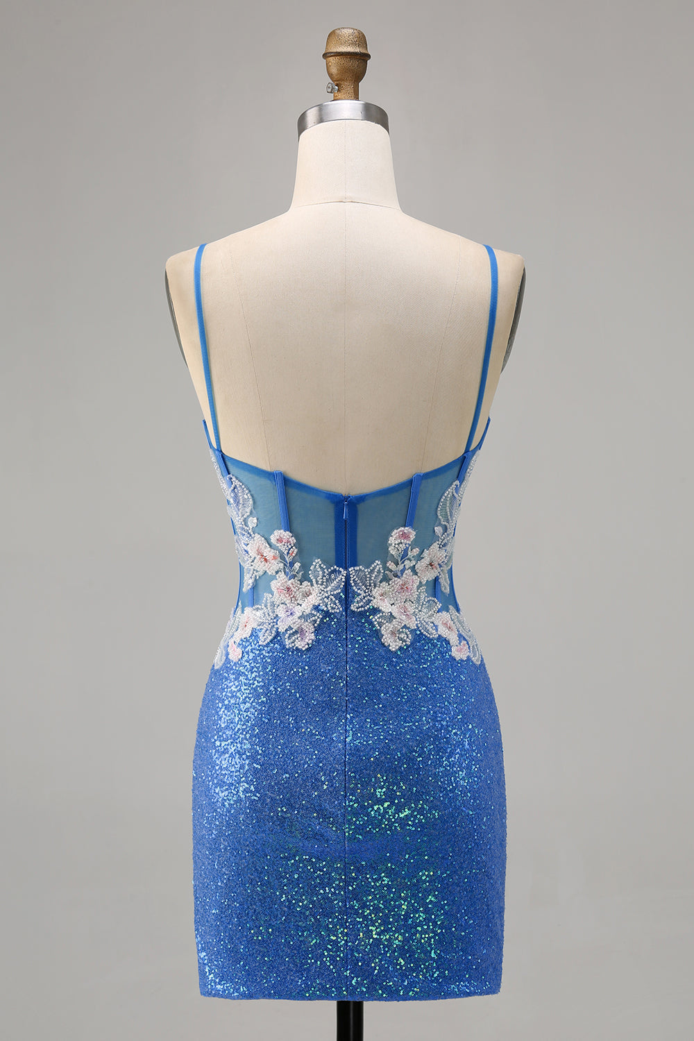 Sparkly Floral Blue Bodycon Sequin Homecoming Dress