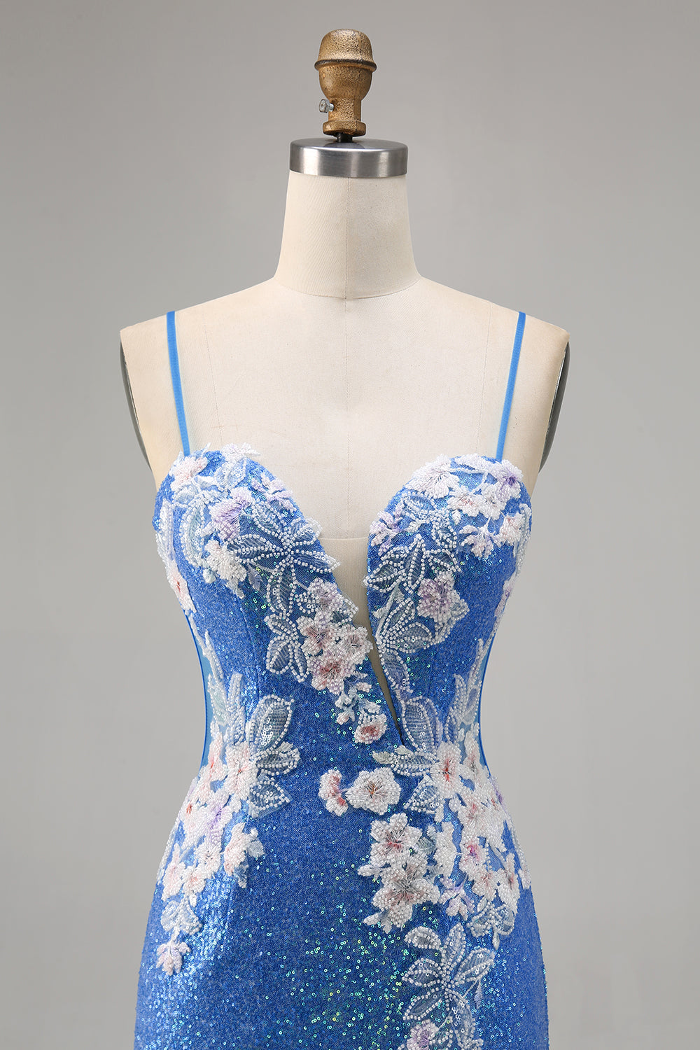 Sparkly Floral Blue Bodycon Sequin Homecoming Dress