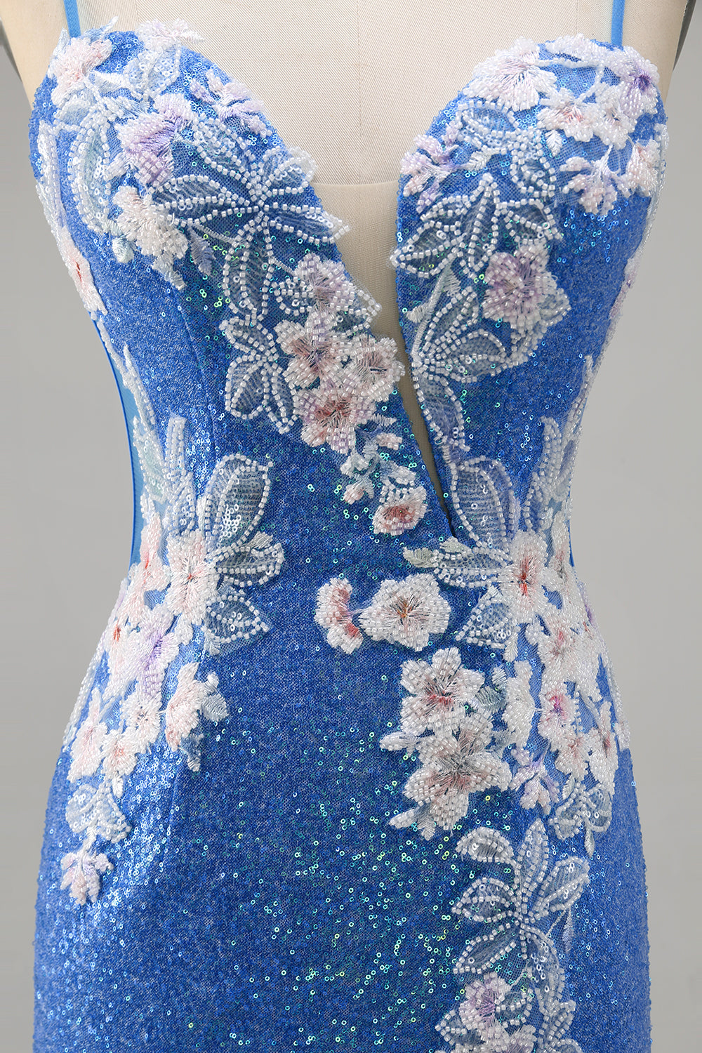 Sparkly Floral Blue Bodycon Sequin Homecoming Dress