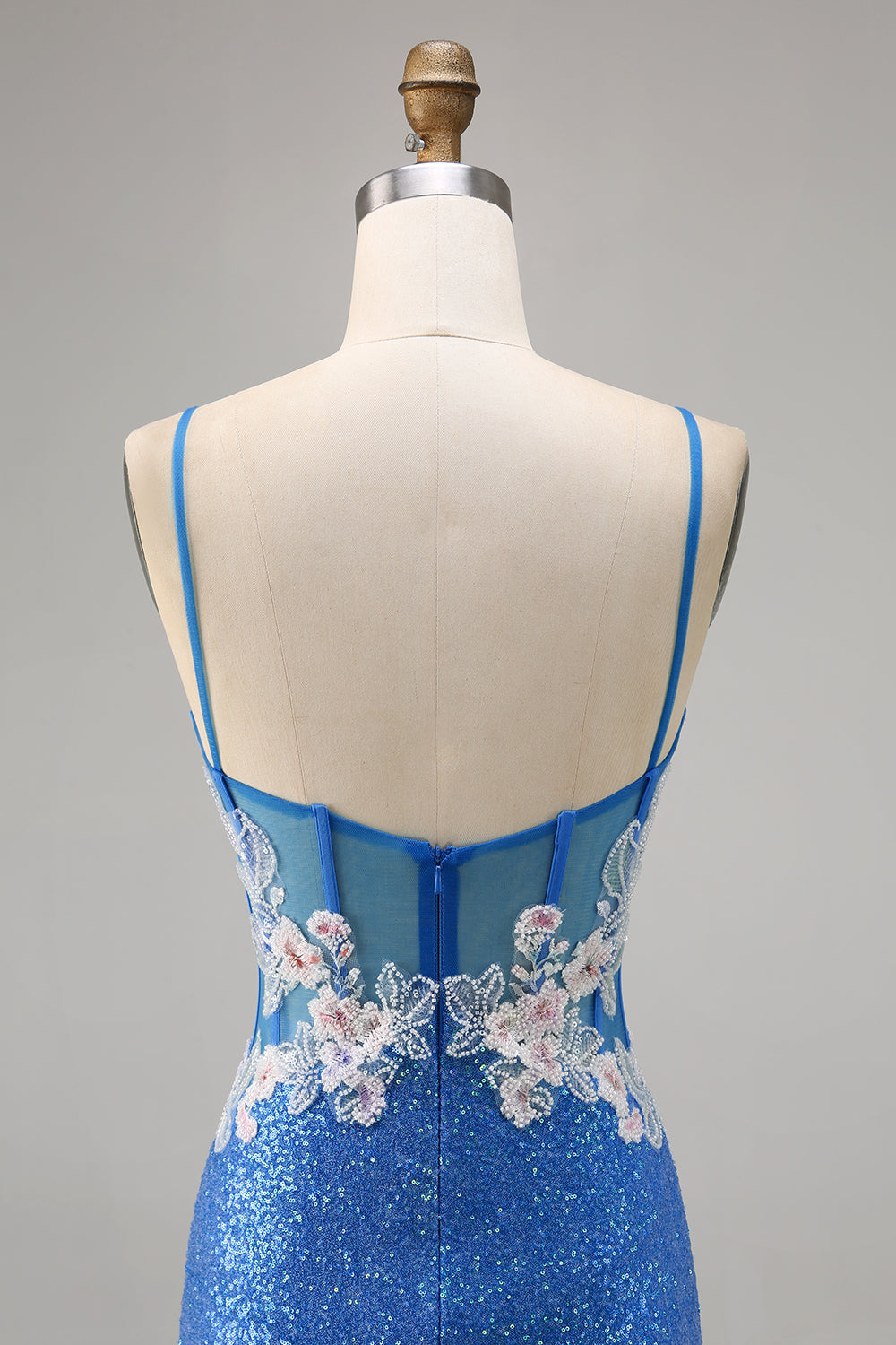 Sparkly Floral Blue Bodycon Sequin Homecoming Dress