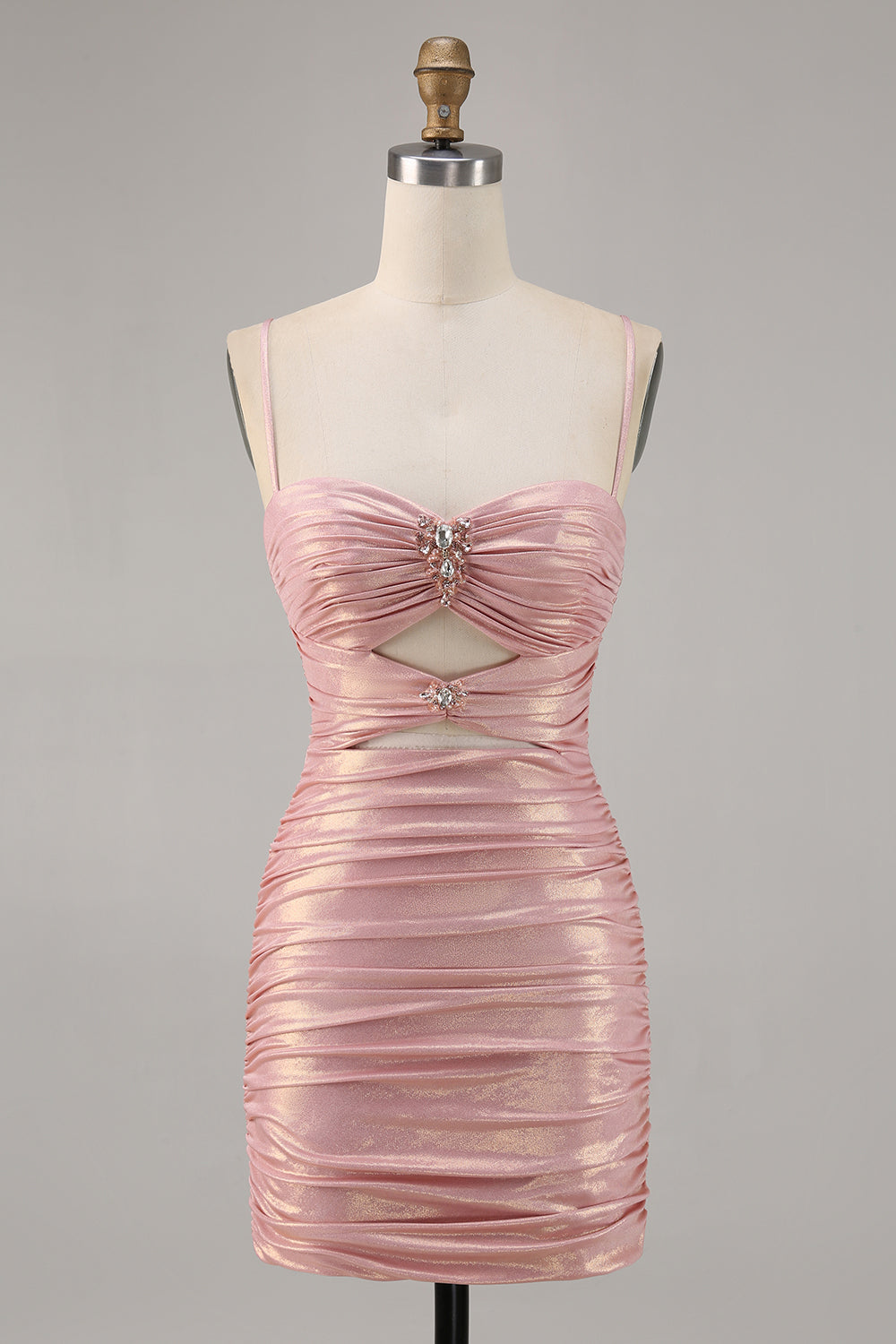 Blush Cut Out Ruched Tight Homecoming Dress