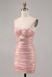 Blush Cut Out Ruched Tight Homecoming Dress