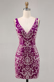 Sparkly Fuchsia Beaded Bodycon Homecoming Dress