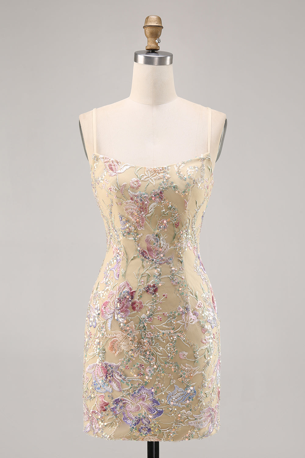 Apricot Floral Embroidered Bodycon Homecoming Dress