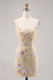Apricot Floral Embroidered Bodycon Homecoming Dress