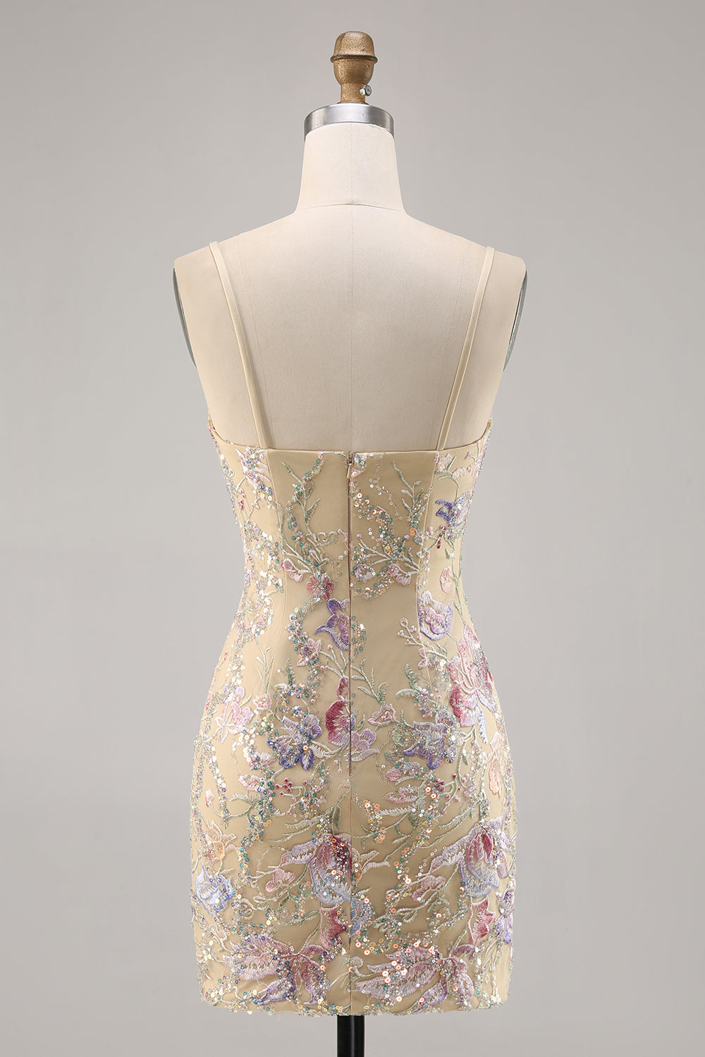 Apricot Floral Embroidered Bodycon Homecoming Dress