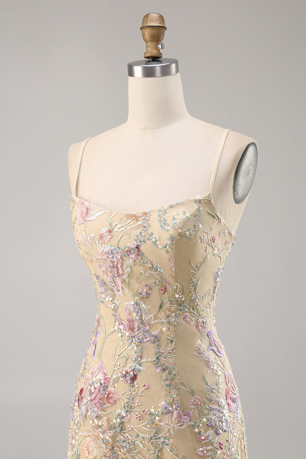 Apricot Floral Embroidered Bodycon Homecoming Dress