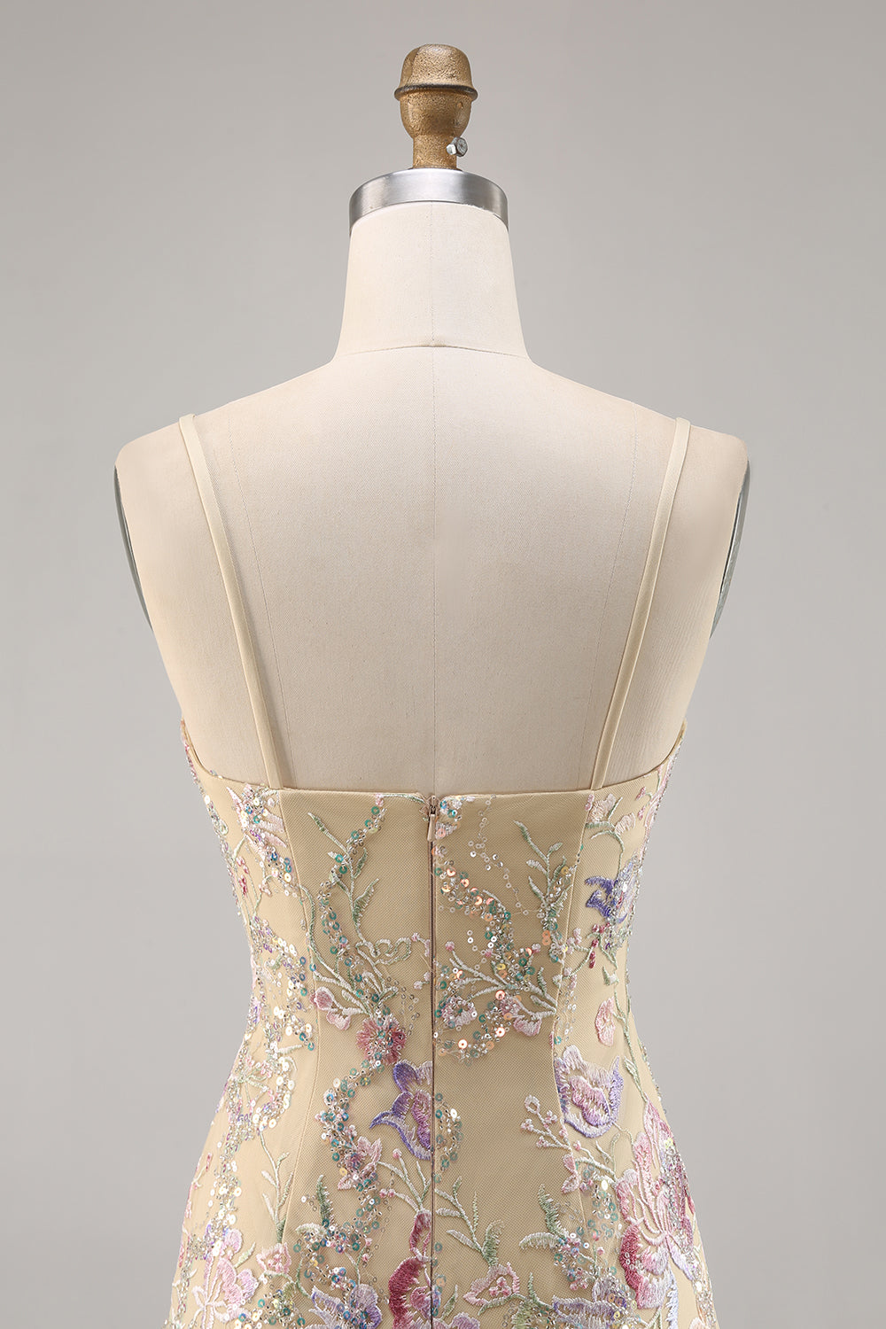 Apricot Floral Embroidered Bodycon Homecoming Dress