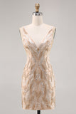 Beaded Champagne Bodycon Homecoming Dress with Sequins