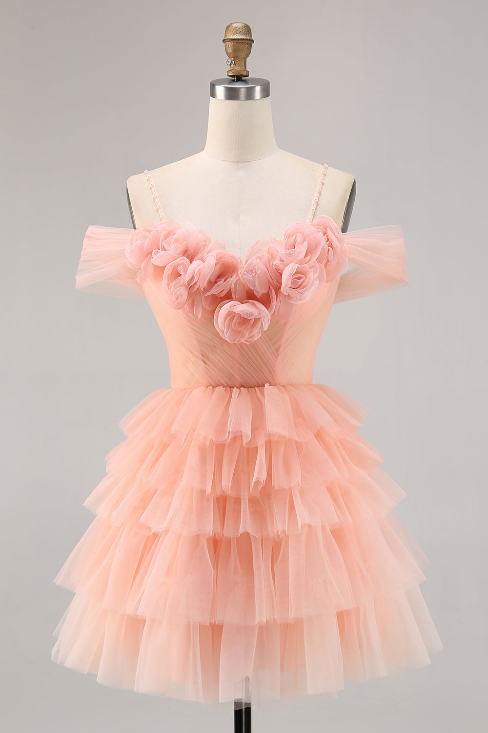 Cute Blush Tiered A Line Homecoming Dress with 3D Flowers