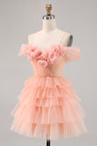 Cute Blush Tiered A Line Homecoming Dress with 3D Flowers