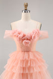 Cute Blush Tiered A Line Homecoming Dress with 3D Flowers