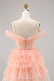 Cute Blush Tiered A Line Homecoming Dress with 3D Flowers