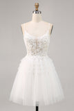 White Tulle A Line Homecoming Dress with Appliques