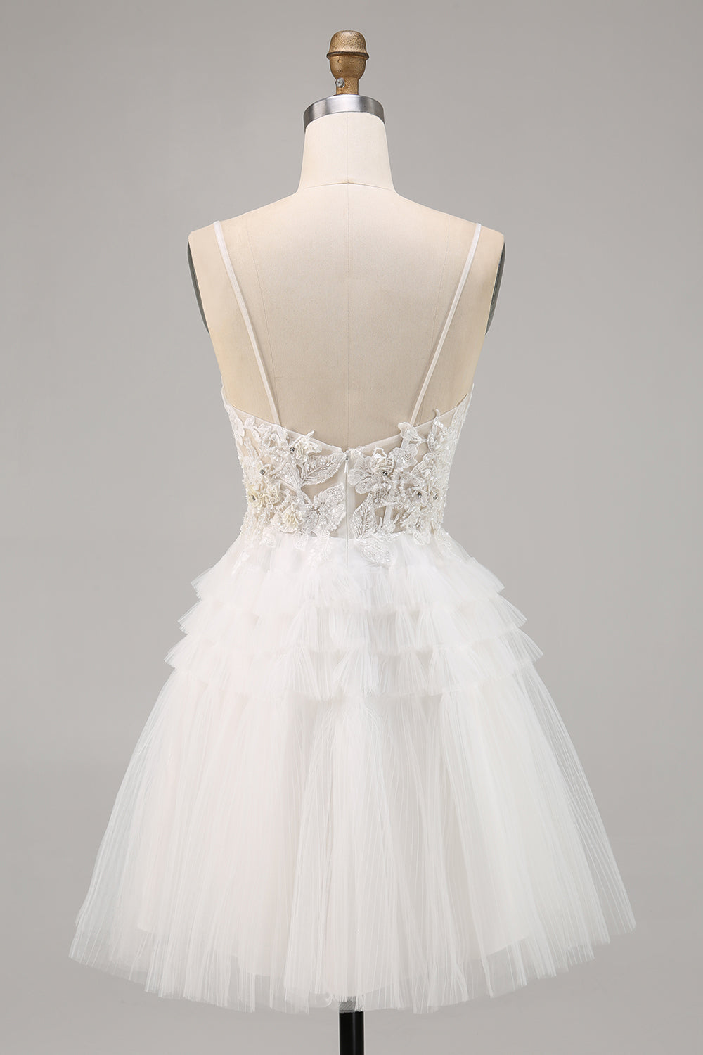 White Tulle A Line Homecoming Dress with Appliques