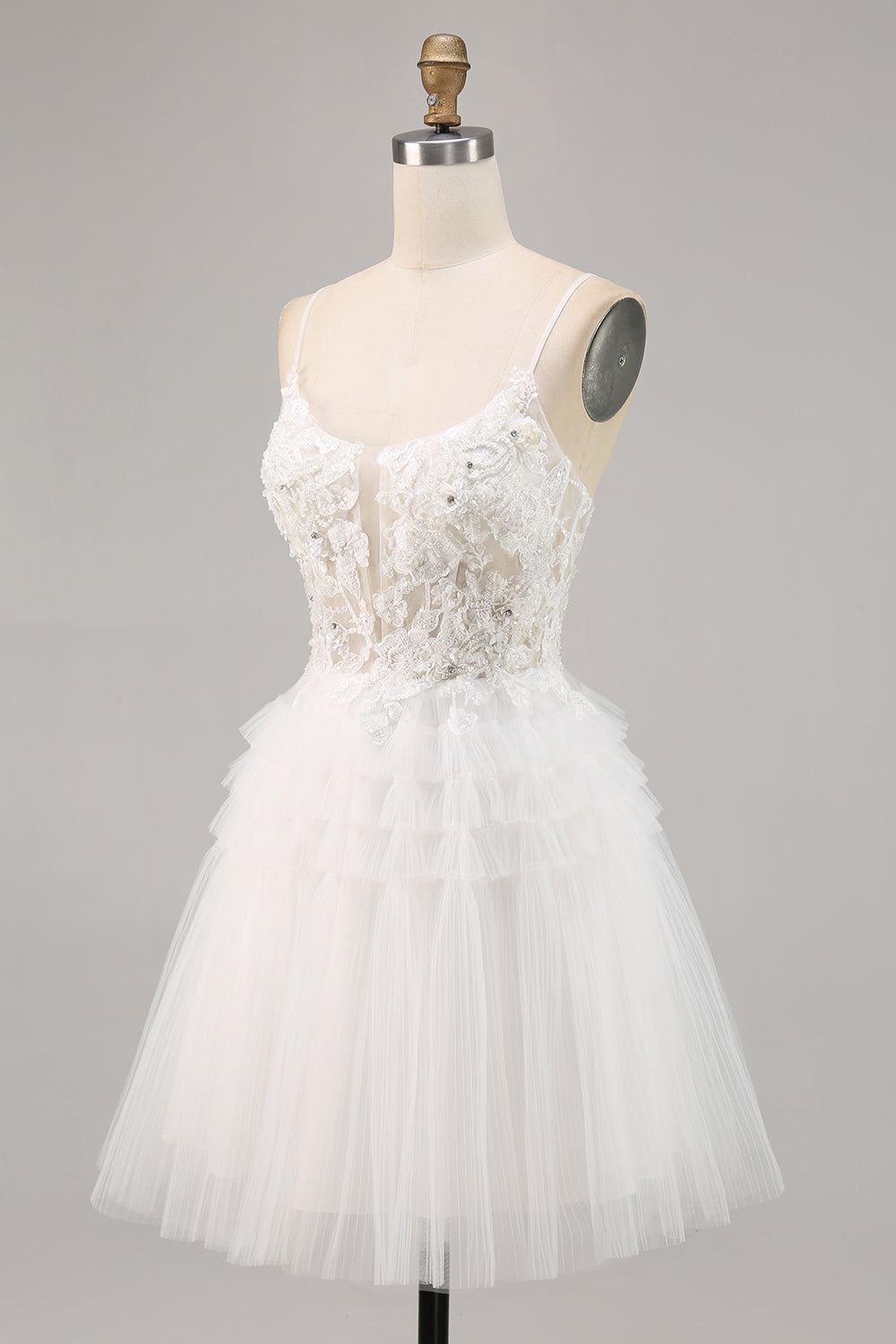 White Tulle A Line Homecoming Dress with Appliques