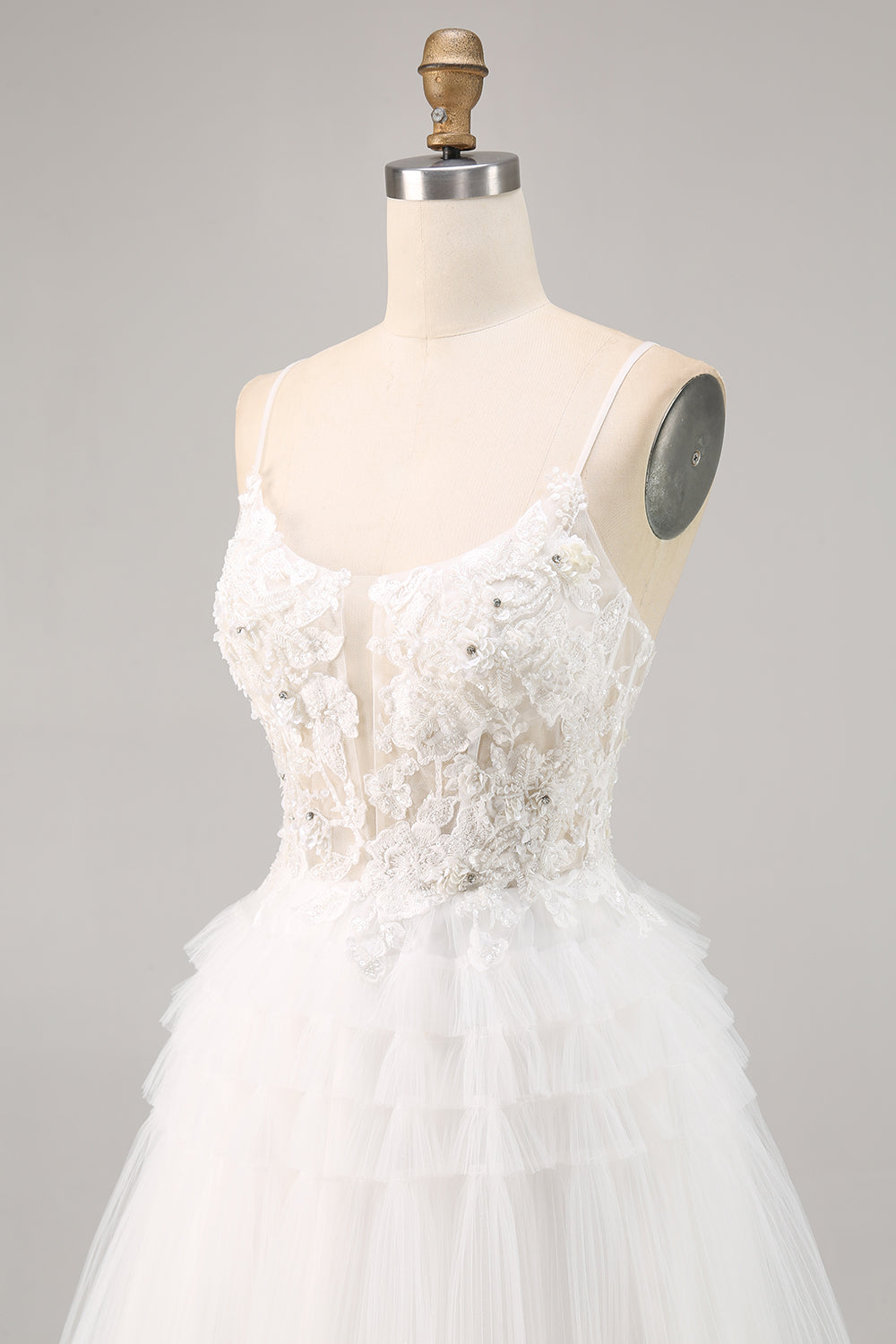 White Tulle A Line Homecoming Dress with Appliques