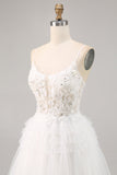 White Tulle A Line Homecoming Dress with Appliques