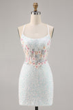 Sparkly White Bodycon Corset Homecoming Dress with Appliques