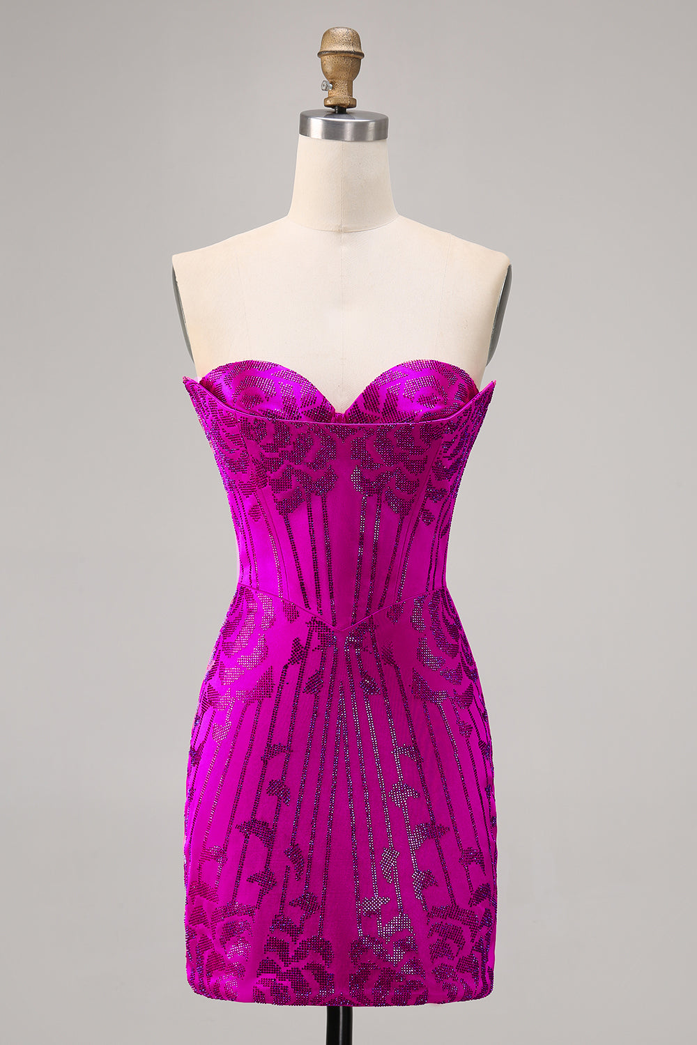 Strapless Fuchsia Bodycon Beaded Homecoming Dress