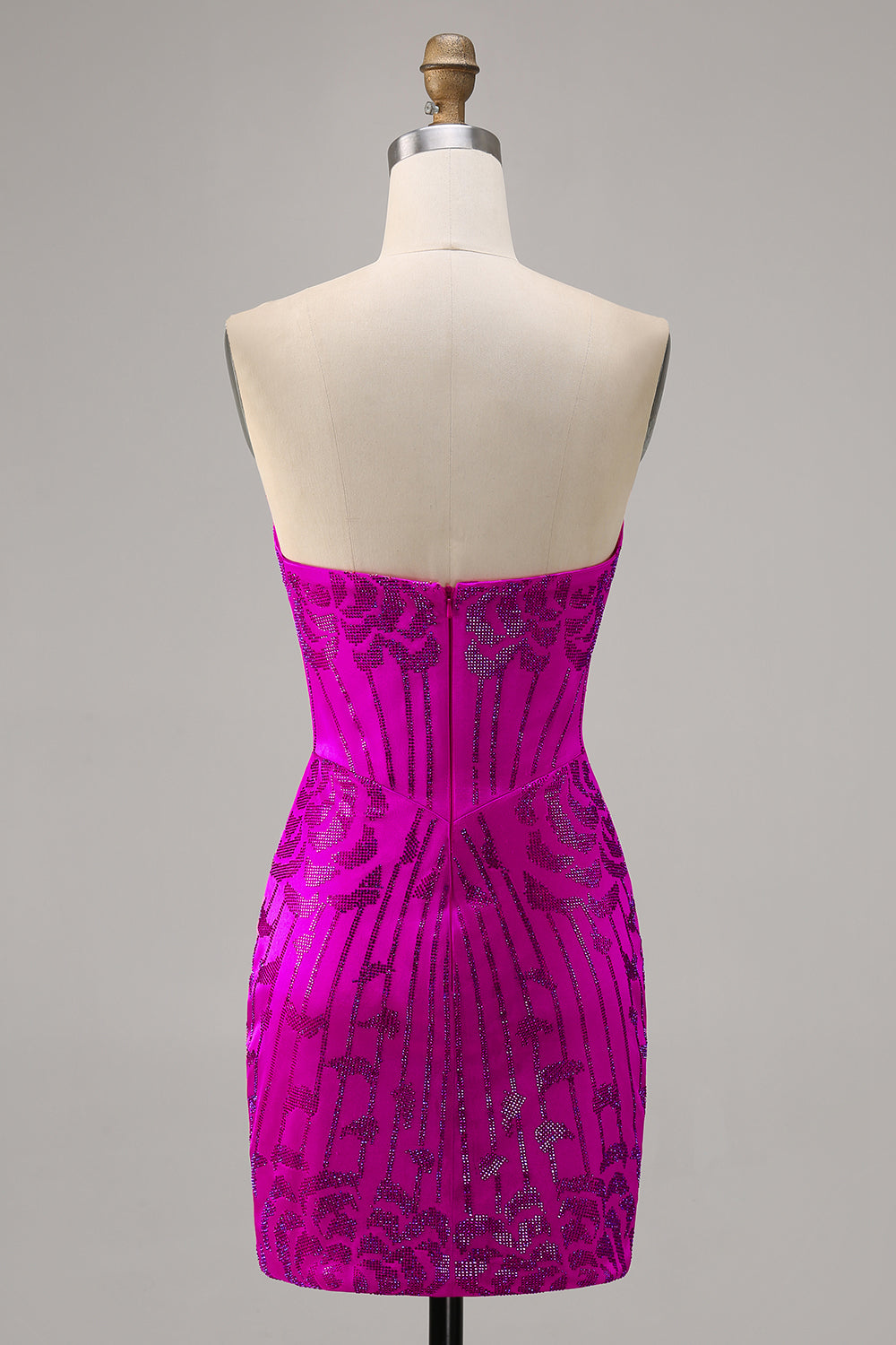 Strapless Fuchsia Bodycon Beaded Homecoming Dress