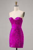 Strapless Fuchsia Bodycon Beaded Homecoming Dress