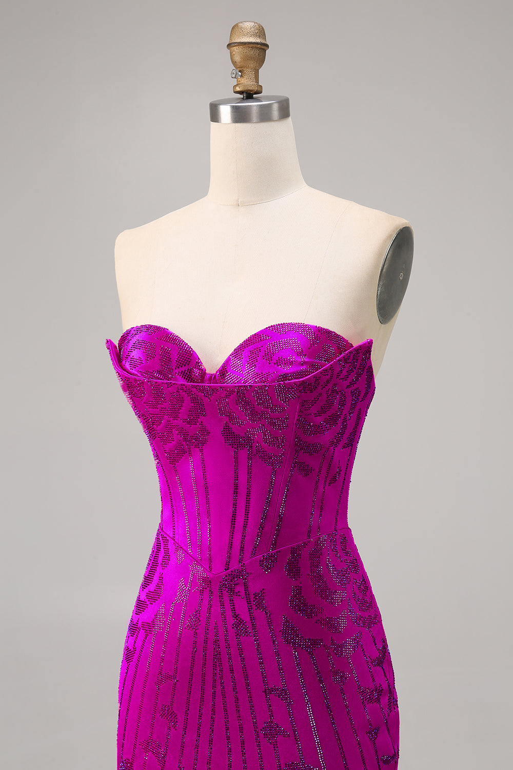 Strapless Fuchsia Bodycon Beaded Homecoming Dress