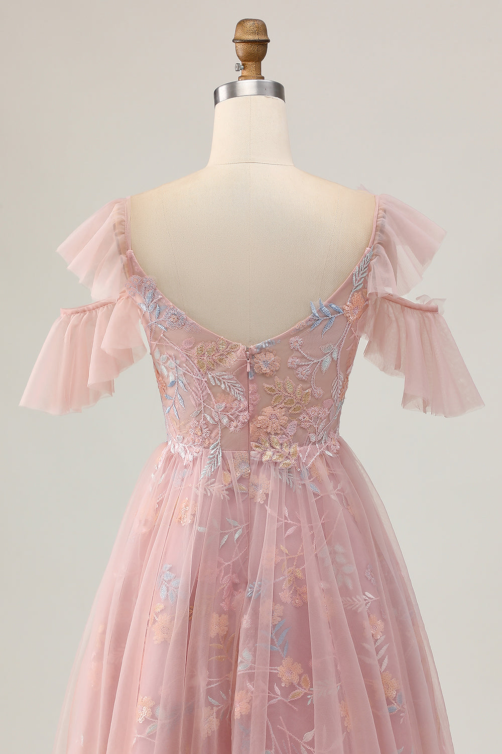 Blush A-Line Cold Shoulder Floral Short Cocktail Dress with Appliques