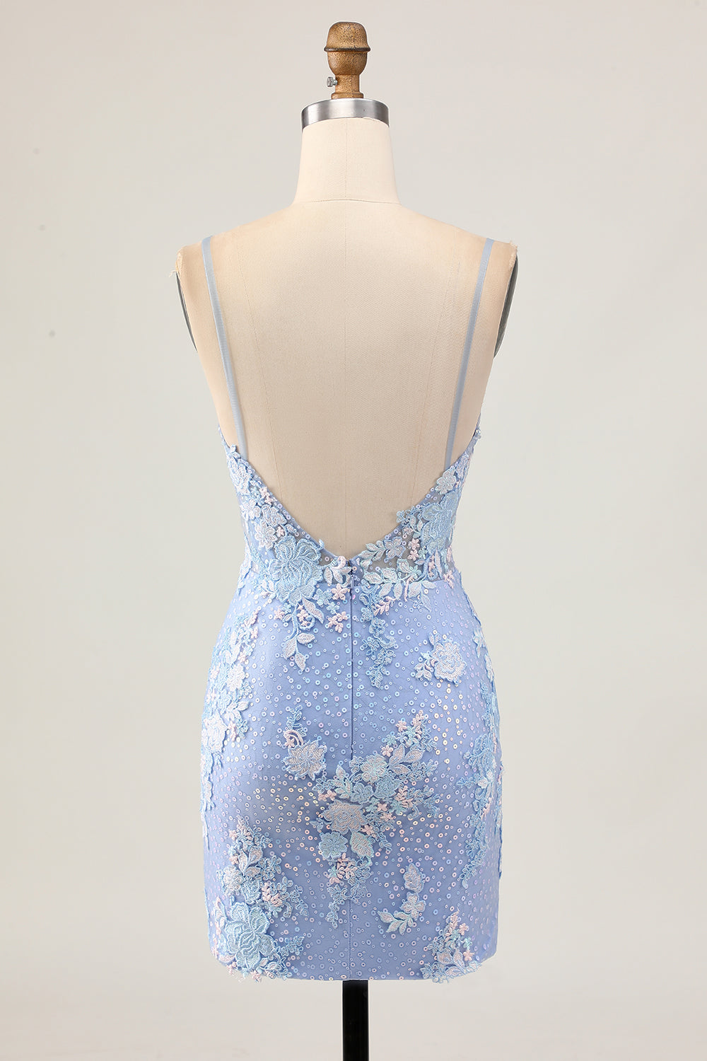 Light Blue Bodycon Floral Sequin Cocktail Dress with Appliques