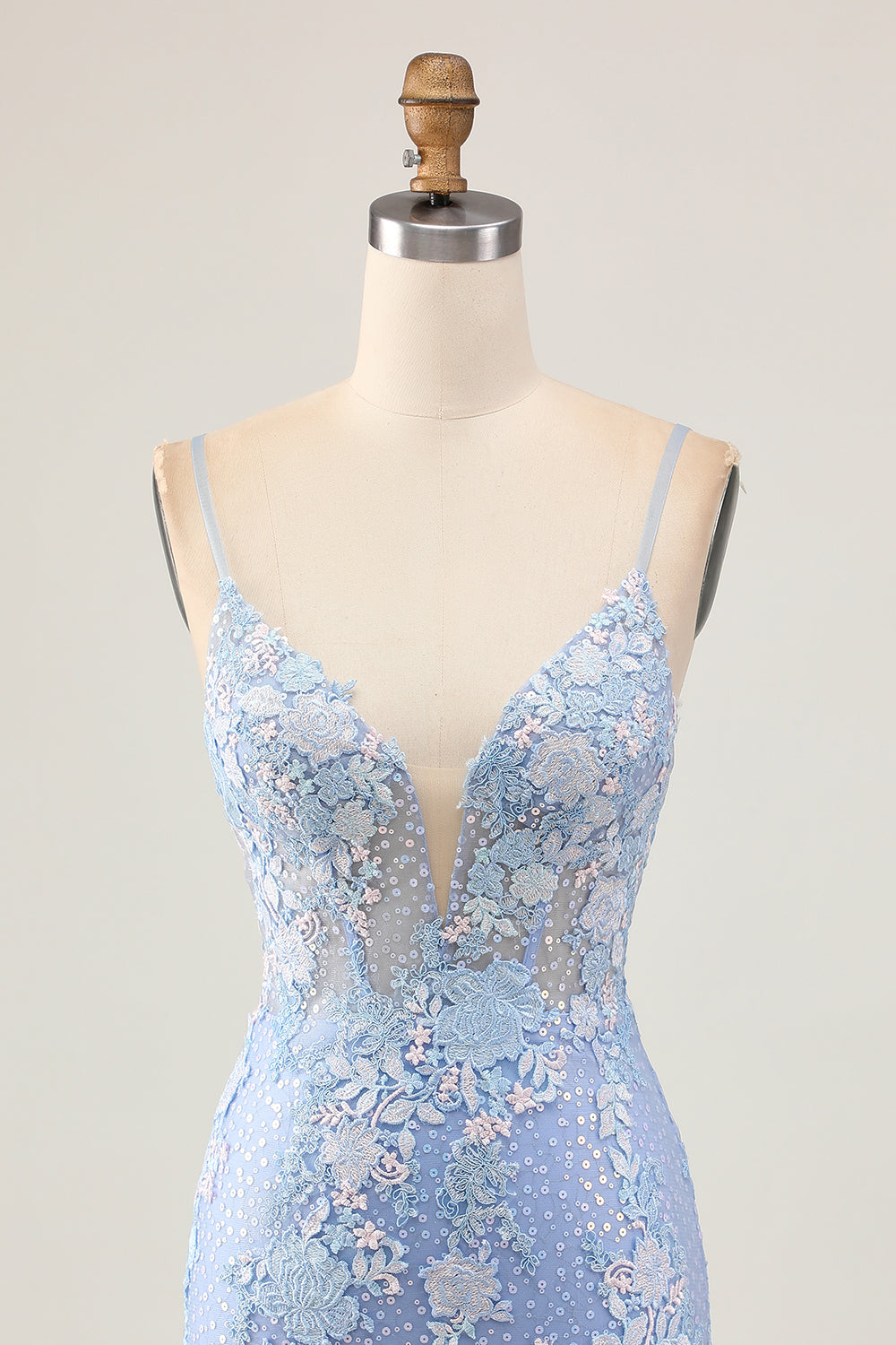 Light Blue Bodycon Floral Sequin Cocktail Dress with Appliques