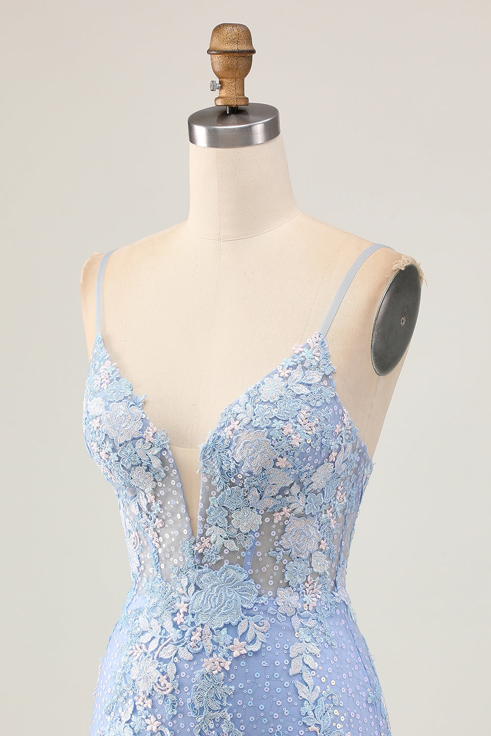 Light Blue Bodycon Floral Sequin Cocktail Dress with Appliques