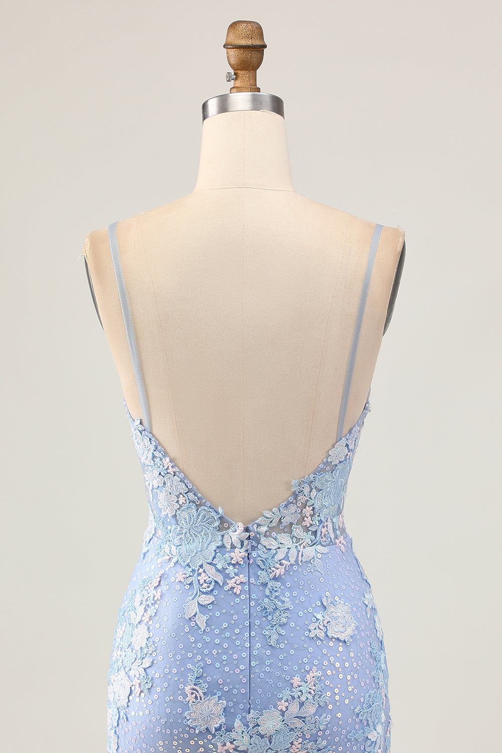 Light Blue Bodycon Floral Sequin Cocktail Dress with Appliques