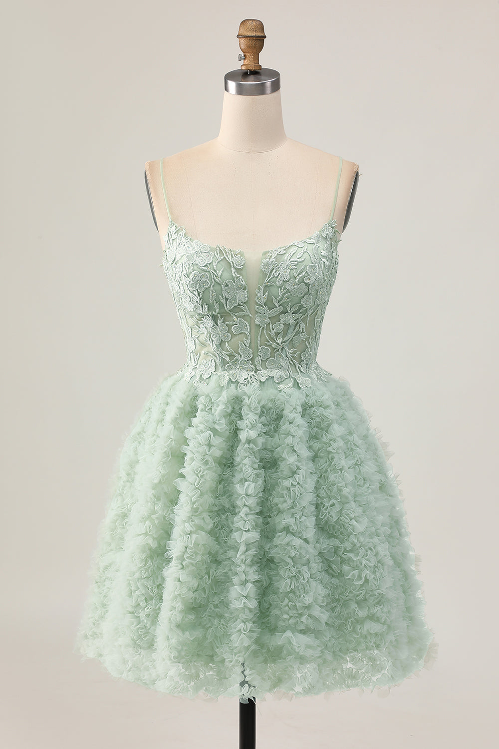 Sage Green A-Line Corset Cocktail Dress with Appliques