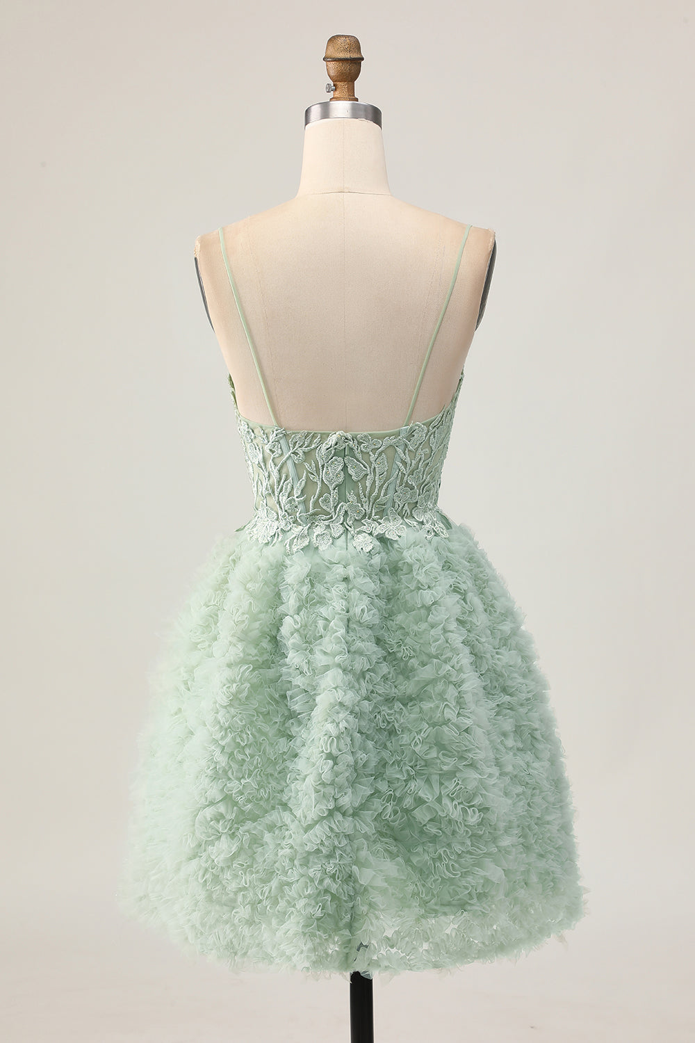 Sage Green A-Line Corset Cocktail Dress with Appliques