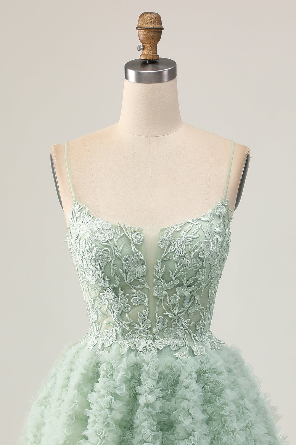 Sage Green A-Line Corset Cocktail Dress with Appliques