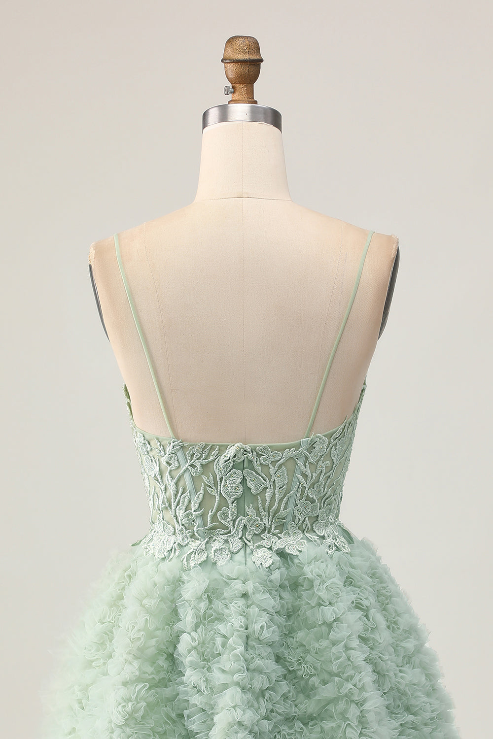 Sage Green A-Line Corset Cocktail Dress with Appliques