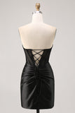 Corset Strapless Bodycon Lace Black Homecoming Dress