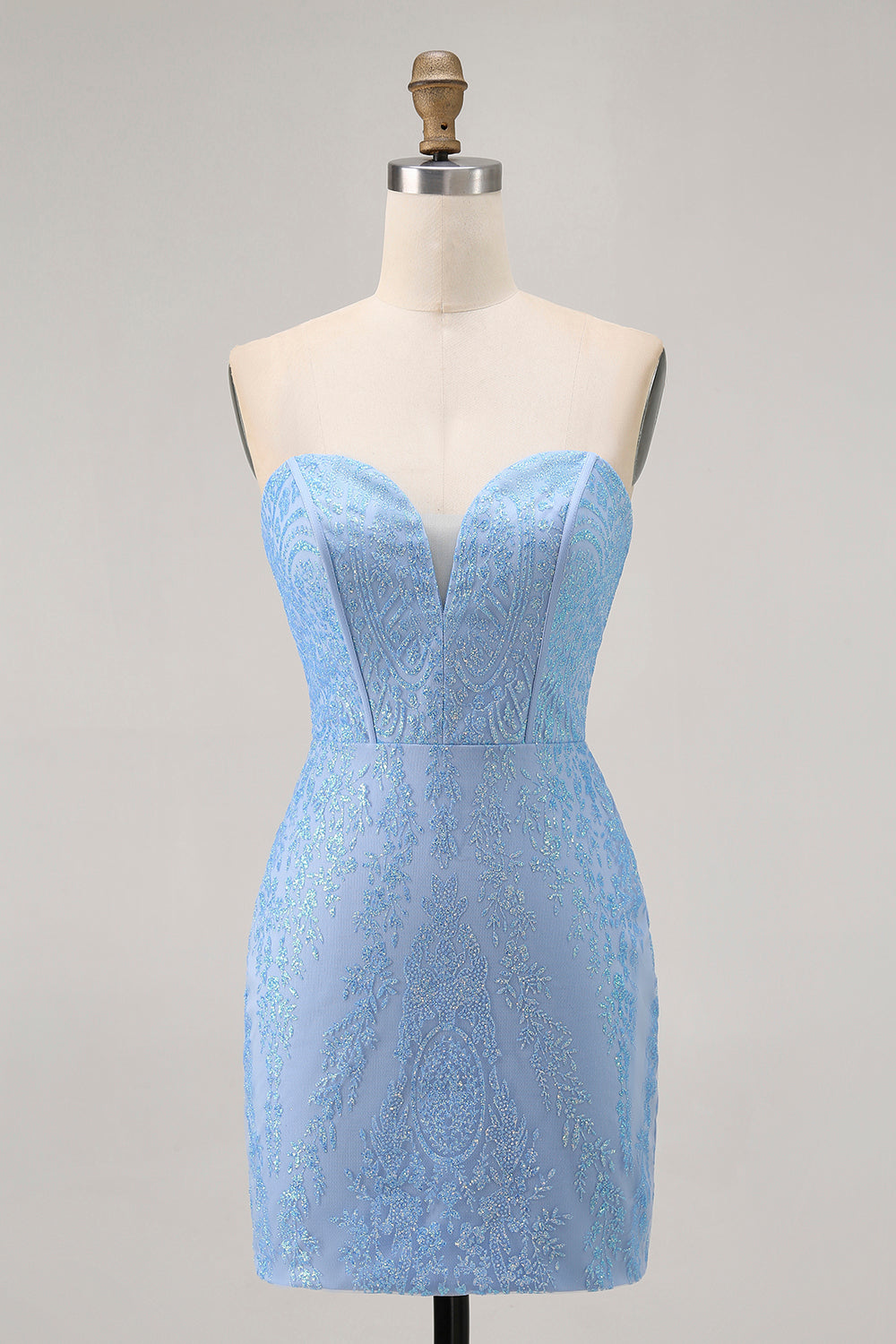 Blue Bodycon Strapless Beaded Short Homecoming Dress